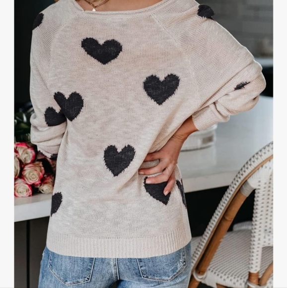 Heart Patterned Sweater - Black and Cream - Picture 3 of 16